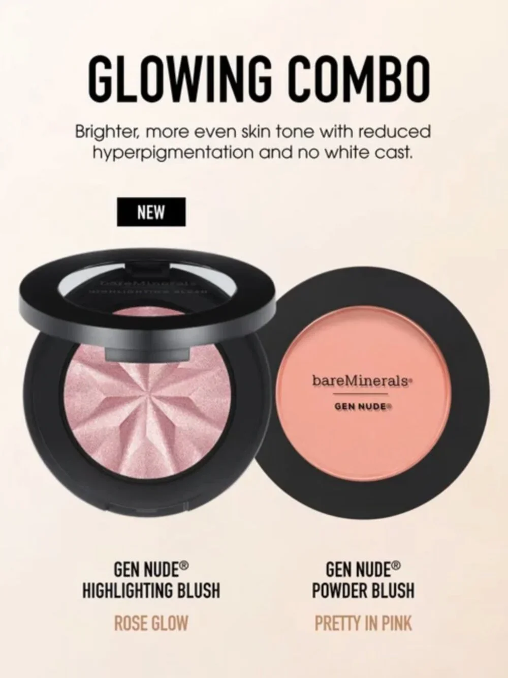 ❣️2/$36 NIB BareMinerals Gen Nude Highlighting Blush Rose Glow Full Size $29.00